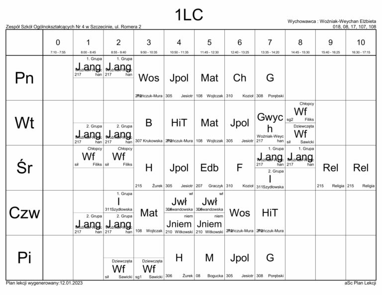 Plan Lekcji 6 B Zso4 zso4.szczecin.pl